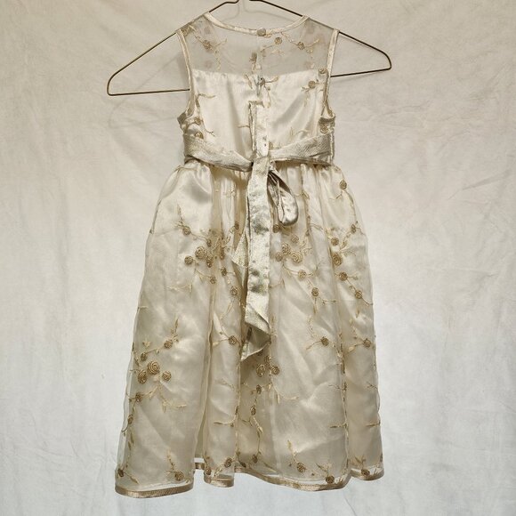Beige/Cream & Gold Girls Dress with Ribbon - Picture 2 of 8